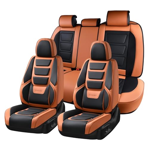 Coverado Car Seat Covers Full Set, Seat Covers for Cars, Front Seat Covers and Back Seat Cover Waterproof Leather Automotive Seat Cover, Universal Car Interior Protectors Cushion for Most Cars - color: Brown_Black, size: FullSet
