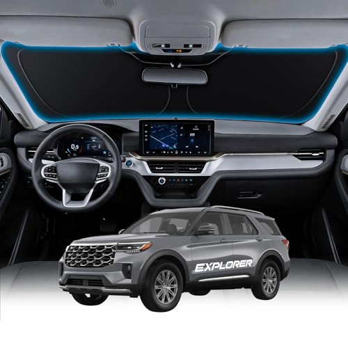 Wigoo for Ford Explorer Windshield Sunshade [OEM Design, 100% Sun Blockage] Foldable Heat Insulation Sun Shade with Storage Bag, for Ford Explorer (2020-2026), Silver Coating - size: For Ford Explorer(2020-2026)