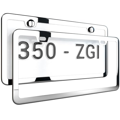 Gloss Silver License Plate Frame, Metal Thin Stainless Steel with 2 Holes Screw Cap, 2 Pack (Glossy Silver(Mirror Finish)) - color: Gloss Silver(Mirror finish)