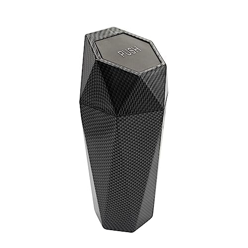 Car Trash Can with Lid, Small Leakproof Portable Auto Garbage Can, Mini Diamond Design Trash Dustbin, Waterproof Vehicle Rubbish Bins for Automotive, Office, Kitchen, Home, Bedroom (1) - color: Carbon Fibre, size: 1PCS