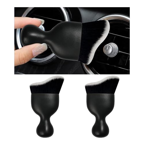 Dickno 2PCS Car Interior Dust Brush, Soft Scratch Free Auto Detailing Brushes, Universal Vehicle Interior Cleaning Tool for Automotive Dashboard, Air Vents, Leather (Black & White) - color: Black & White, size: 2 PCS