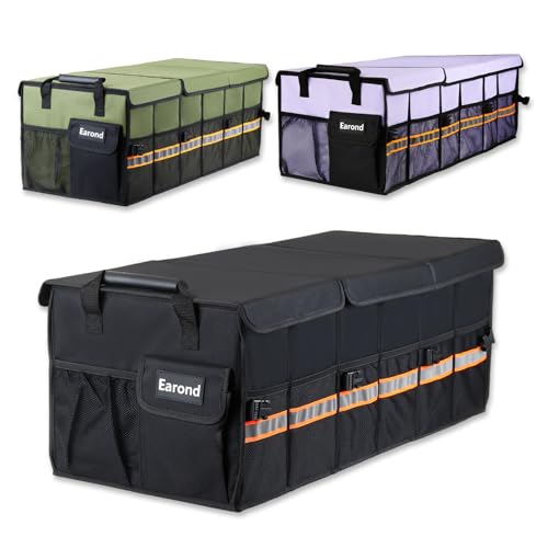 Car Trunk Organizer with Lid,Collapsible Car Storage Organizer with Multi Compartments and Securing Straps for SUV,Sedan,Jeep-Black - color: Black, size: Without Cooler