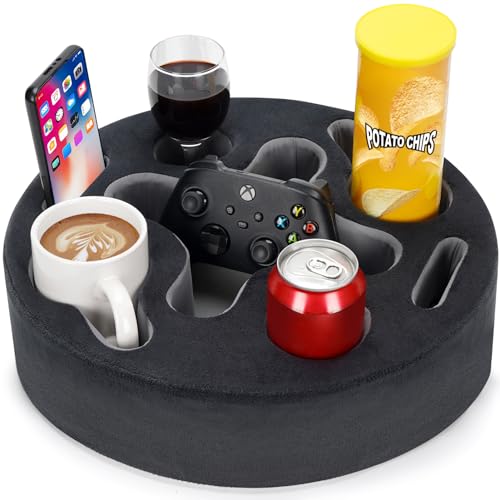 Couch Cup Holder-Sofa Cup Holder Pillow | Couch Caddy Buddy | Drinks Cupholder Tray Organizer for Bed, Rv, Tv, Car, Man Cave, Boat, Remote, Snacks| Gift for Couch Potato,Newborns' Partent (Grey) - color: Grey, size: 13.7 x 13.7 inch