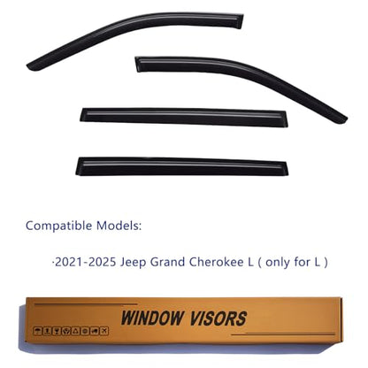 Window Visors Rain Guards Compatible with 2021-2026 Jeep Grand Cherokee L, Out-Channel Side Window Wind Deflectors Vent Shades Accessories, Dark Smoke 4 Pcs, 2022 2023 2024 2025 - size: 2021-2026 Jeep Grand Cherokee L 3-ROW