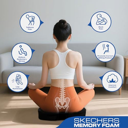 Skechers Seat Cushion, Ergonomic Memory Foam Cushion for Long Sitting Hours on Office & Home Chair, Car Seat Cushion for Sciatica, Coccyx Cushion,Black - color: Black