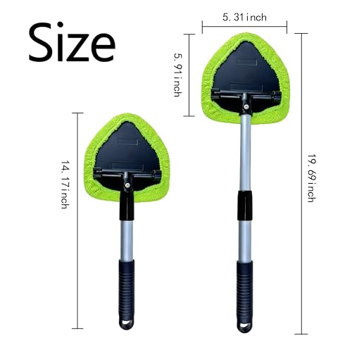 Microfiber Car Windshield Cleaning Tool with Extendable Handle,Car Defogging Glass Cleaning Brush with 4 Reusable Microfiber Pads 1 Spray Bottle and 1 Car Dust Removal Brush. (Green) - color: green