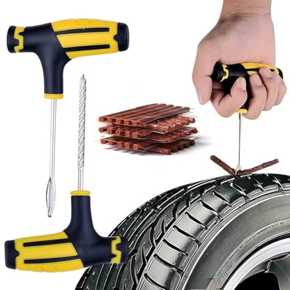 7PCS Tire Repair Kit, Car & Motorcycle Flat Tire Puncture Repair Tool Set with 5 Rubber Plugs, 2 Insertion Needles, Heavy Duty Emergency Roadside Kit for Cars, Trucks, SUVs, Motorcycles