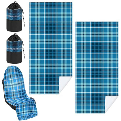 Hahafelt 2 Pack Car Seat Towel Covers with Storage Bag, 63 x 32 Inch Universal Non Slip Waterproof Sweat Protector for Car Truck, Gym Swimming Running, Machine Washable (Blue Plaid) - style: Blue Plaid