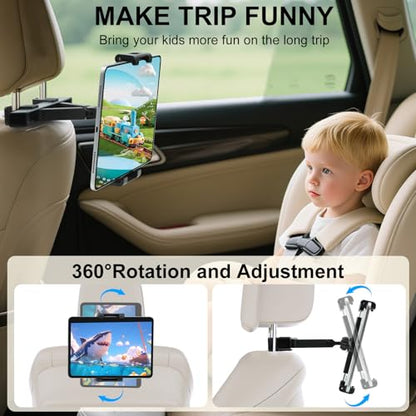 Kairiyard Tablet Holder for Car, Triangle Extension Arm Adjustable Car Back Seat Tablet Holder Road Trip Essentials Headrest Tablets Cars Mount Compatible with iPad Pro, Air, Mini, 4.7-11" Devices - color: Blue-gray