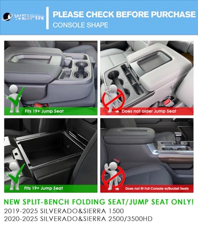 for Center Console Tray Compatible with 2019-2026 Chevy Silverado 1500& 2020-2026 Silverado 2500HD 3500HD (Split-Bench Folding Seat) Armrest Storage Box Console Organizer ABS Materials - color: (19-26)Split Bench Folding Seat-1Pcs-Black