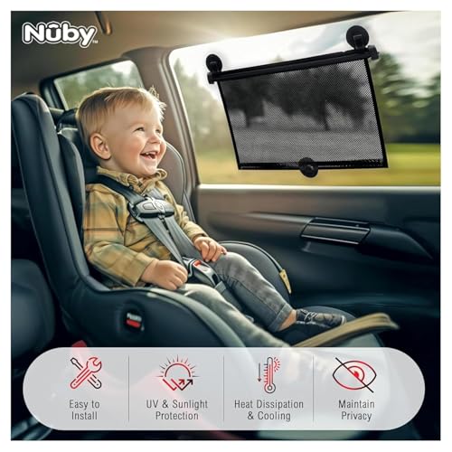 Nuby 14" Roller Vehicle Side Window Sun Protection Shade for Baby | 2 Pack | Pull Down with Suction Cups and Press Button Roll Up | Black - style: Roll Down