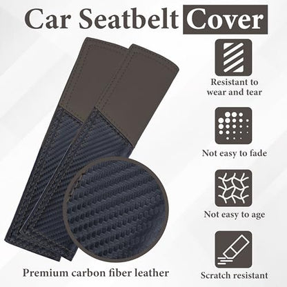 ecocstm 2 PCS Car Seat Belt Cover Pad, Carbon Fiber Safety Seatbelt Shoulder Strap Covers, Breathable Leather Soft Harness Pad, Interior Car Accessories, Universal for SUV, Truck, RV (Brown&Black - color: Brown