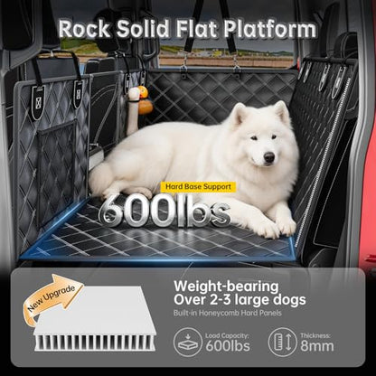 RYNVALE [2026 Upgraded] Hard Bottom Car Seat Cover for Dogs, 600lbs Heavy Duty Back Seat Extender, Waterproof Dog Car Hammock with Detachable Mat, Fits SUV & Trucks, 2-4 Large Dogs, Large - size: Large