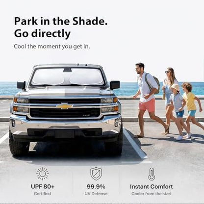 Upgraded Windshield Sun Shade for Chevrolet Silverado 1500, Ram-1500 & Sierra [Nano Ice-Crystal Cooling, 99.9% Sun Protection] Foldable Sunshade with Storage Bag, Car Accessories, M(64 x 32 in) - size: M| 64"L x 32"W