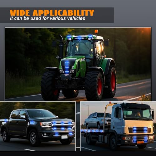 4PCS 4-LED Emergency Strobe Lights Ultra Slim Grille Surface Mount Flashing Warning Lights Bar for Construction Vehicles, Police, Trucks, Firefighter, Car, ATV, SUV (Blue) Sync Feature - color: Blue