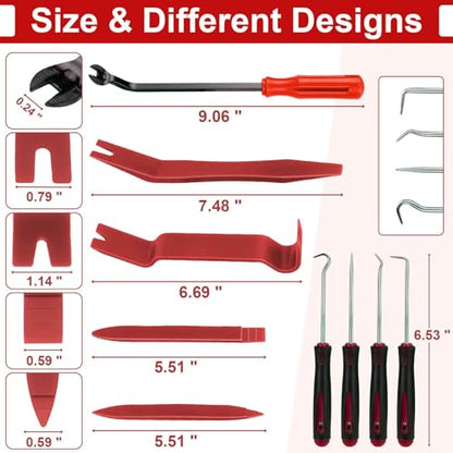 BFXM 9PCS Auto Trim Removal Tool kit, Clip Pry Tools Kit No Scratch, Car Door Panel Fasteners Remover, Automotive Mini Precision Hooks for Auto Oil Seal O-Ring Seal Gasket (Red) - color: Red * 9PCS