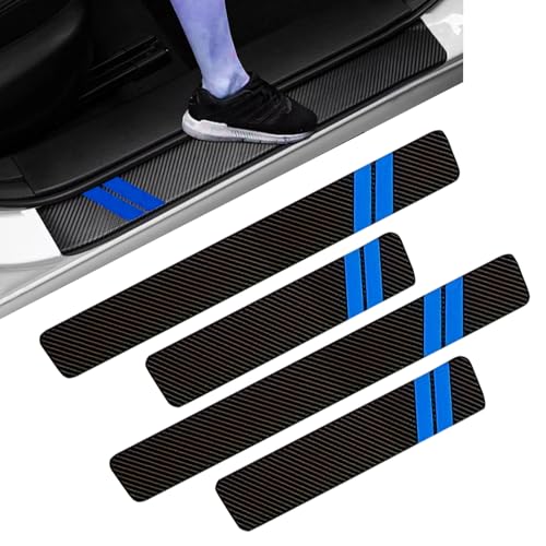 Door Sill Protection Strip,Car Door Edge Guards Door Sill Protector, Carbon Fiber Door Pedal Trunk Anti-Scratch Decoration Door Edge Protection Strips, Easy to Clean Accessories (Blue & Black) - color: Blue & Carbon Fiber Black