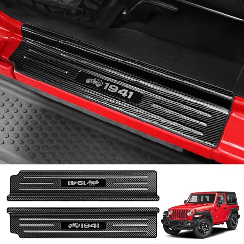 Door Sill Guards Compatible with Jeep Wrangler JL JLU 2018-2026 & Gladiator JT 2020-2026 Accessories Stainless Steel Material Carbon Fiber Texture Door Sill Protector (2-Door) - size: 2-Door (Carbon Fiber Texture)