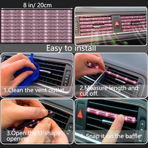 NBTEPEM 27-Piece Bling Car Accessories Set - Universal Fit Steering Wheel Covers, License Plate Frames, Phone Holder, Car Fast Charger, Coasters (Pink) - color: Pink Diamond