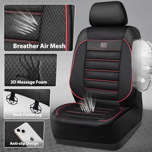 CAR PASS 3D Foam Leather Car Seat Covers Two Front Seats only, Air Mesh Thick Seat Covers, All Weather Car Seat Cover Comfort & Protection for Truck,SUV,Sedan,Van, Airbag Compatible Red - color: Black Red Front