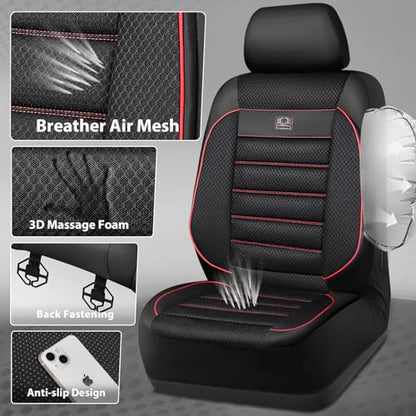 CAR PASS 3D Foam Leather Car Seat Covers Two Front Seats only, Air Mesh Thick Seat Covers, All Weather Car Seat Cover Comfort & Protection for Truck,SUV,Sedan,Van, Airbag Compatible Red - color: Black Red Front