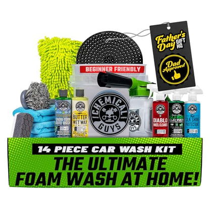 Chemical Guys Car Wash Kit 14-Pc Arsenal Builder - with Foam Blaster, Wash Bucket, Towels, Applicators, and 16 oz Soaps, Waxes, and Cleaners - Complete Car Detailing Gift Set, Works with Garden Hose - style: HOL126