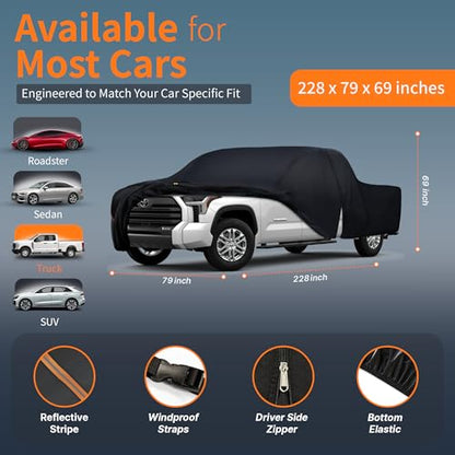 Waterproof Car Cover All-Weather, Heavy-Duty Outdoor Full Exterior Automobiles Snow Cover for Truck 221-228 inch with Sun Visor,Zippered & Storage Bag - Black - size: Fit Truck Length 211-228 inch(PK-L)