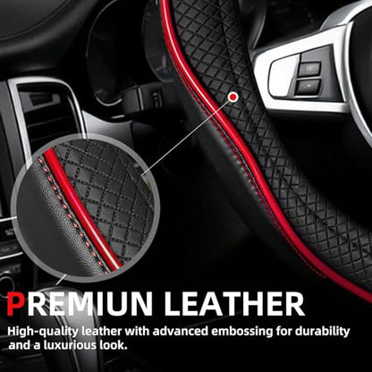 NBTEPEM Customized Auto Car Steering Wheel Cover for Toyota, Microfiber Leather Steering Wheel Covers with Anti-Slip Lining, Breathable, Safety, Soft, Sports Style (Black with Red Line) - color: Black with Red Line