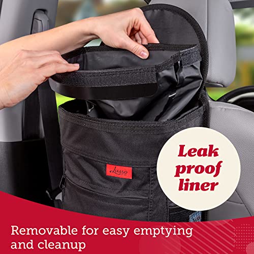 Lusso Gear Spill-Proof Car Trash Can - Leakproof Liner & Flip-Top Lid Auto Trash Can - Hangs in Trucks & SUVs as Trunk Organizer - 2.5-Gal Mesh Pockets for Camper Accessories - 2.5 Gal, Gray, Round - color: 1-Pack Gray
