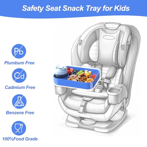 Car Seat Snack Tray for Kids, Mess-Free Square Travel Tray Cup Holder Snack Tray, Durable Car Food Tray for Toddlers, Universal Fit Kids Travel Road Trip Essentials (blue) - color: blue