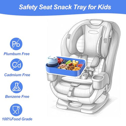 Car Seat Snack Tray for Kids, Mess-Free Square Travel Tray Cup Holder Snack Tray, Durable Car Food Tray for Toddlers, Universal Fit Kids Travel Road Trip Essentials (blue) - color: blue