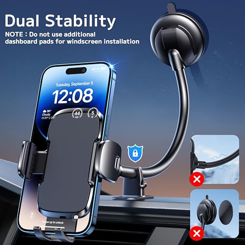 TICILFO Phone Holders for Your Car [Gooseneck Flexible] Phone Stand for Car Dashboard Windshield Automotive Accessories [Strong Suction Cup] Cell Phone Car Mount for All iPhone Android Smartphone - style: Gooseneck