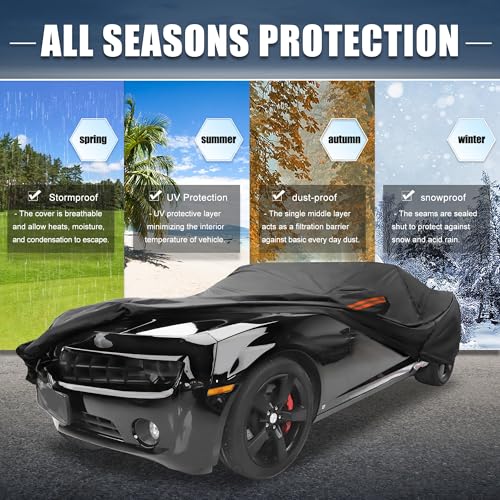 X AUTOHAUX Car Cover for Chevy Camaro 2010-2021 Aluminum Film Outdoor Waterproof Sun Rain Snow Hail Protection with Driver Door Zipper - size: for Chevy Camaro 2010-2021
