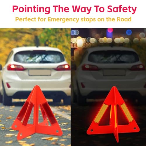 Akozon Emergency Triangles, Portable Car Roadside Triangles Emergency Breakdown Reflective Triangle For Car Warning Safety Road Stop Sign