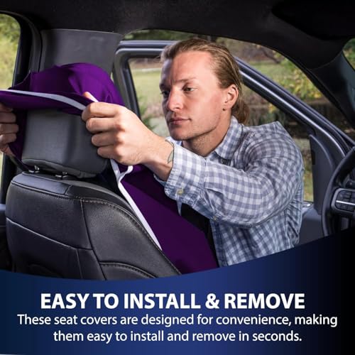 Dri Seats Waterproof Car Seat Cover – Premium Sweat Towel with Slip Resistant Backing for Front Seats in Cars, Trucks, SUVs – Universal Seat Covers & Liner, Easy Install (Purple, Large) - color: Purple, size: Large