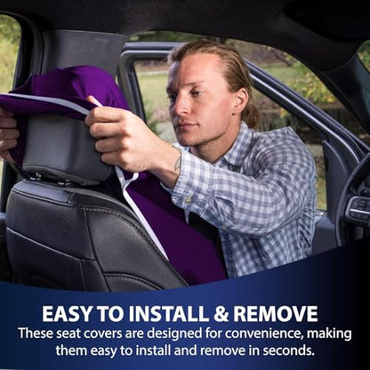 Dri Seats Waterproof Car Seat Cover – Premium Sweat Towel with Slip Resistant Backing for Front Seats in Cars, Trucks, SUVs – Universal Seat Covers & Liner, Easy Install (Purple, Large) - color: Purple, size: Large