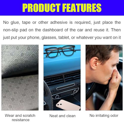 Car Dashboard Anti-Slip Silicone Pad, 7.48'' x 4.72'' Black Grid Sticky Adhesive Mat, Car Grasping Pad, Multifunctional Gripping Mat for Phones, Keys, Sunglasses, Coin, Electronic Devices (19×12 CM) - size: 7.48'' x 4.72''