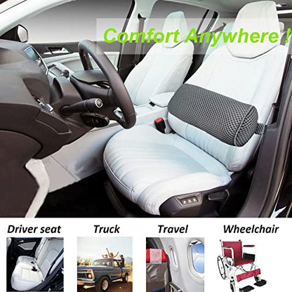 Esme L&H Lumbar Roll for Office Chair Car Seat, Breathable 3D Fabric Back Support Roll for Lower Back - D-Shape Lumbar Roll Pillow with Elastic Strap Lumbar Support Pillow for Office Chair