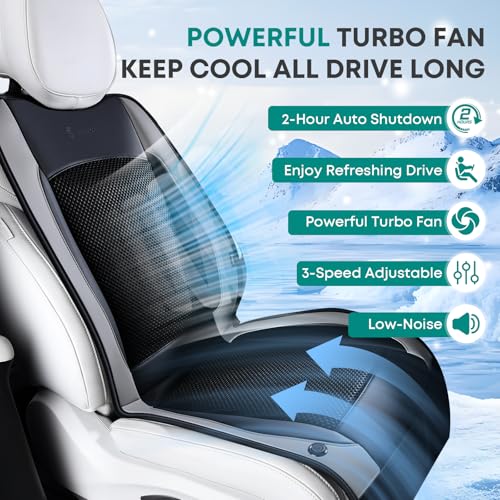 FLORICH Cooling Car Seat Cover Front Seat, 12V-24V Ventilated Seat Cushion, Cooling Car Seat Cushion with 2 Powerful Turbo Fans 3-Speed Adjustable for Summer Driving, Universal Fit for Car SUV Truck - color: Gray