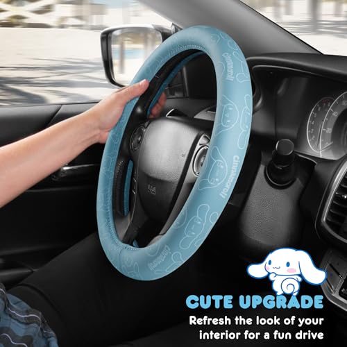 Cinnamoroll Steering Wheel Cover, Official Sanrio Car Steering Wheel Cover with Universal Size 14.5-15.5, Cute Blue for Women, Cinnamoroll Car Accessories (Cinnamoroll Blue Monogram) - style: Cinnamoroll Blue Monogram