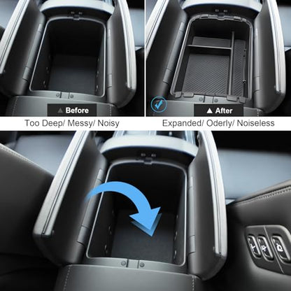 Double Layer-2026 Palisade Center Console Organizer for Hyundai Palisade (Calligraphy) (Only fit 7-Seater with Dual-Opening Center Console), Durable ABS Plastic Tray 2026 Palisade Accessories - color: Black (2pcs)