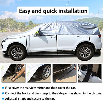 Half Car Cover All Weather Car Body Cover Sunshade Cover Snow Cover Waterproof Snowproof Universal 210D Oxford Fabric (Fit MPV/SUV Length 185'' to 195'') - size: Fit Mpv/Suv Length 185'' to 195''