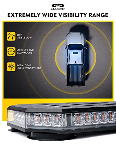 LUMENIX 42 LED Roof Top Strobe Beacon Light Bar Hazard Warning Emergency Flashing Police Cop Lights with Controller for First Responders Volunteer Firefighter POV Vehicles Trucks Blue (Patent Design) - color: Blue