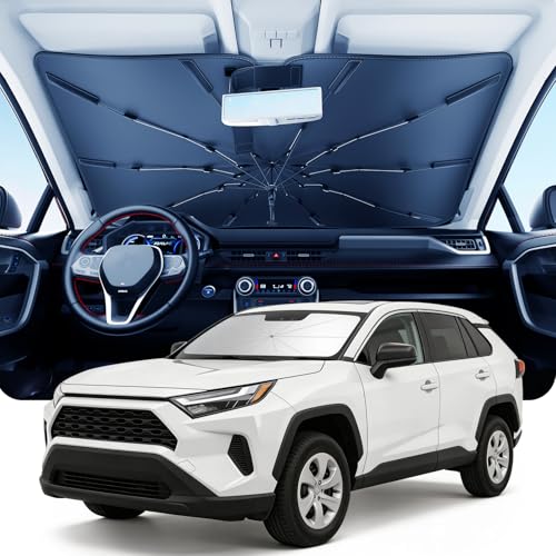 DMJN Umbrella Windshield Sun Shade for Toyota RAV4, Car Sunshade for Front Windshield [Nano Ice-Crystal Coatings] UPF50+ Heat & UV Block, Protect Interior & Keep Cooler - size: For | Toyota Rav4