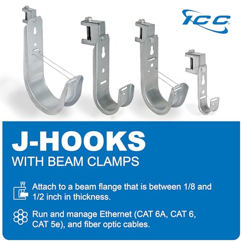 ICC - Beam Clamp with Retaining Clip for Structured Wiring, Galvanized Steel Cable Management Hooks, Rust Resistant, EIA/TIA Compliant, 4 Inch, 25 Pack - size: 10.16 cm, style: Beam Clamp
