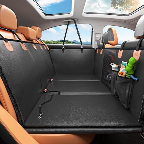 MYJAQI Back Seat Extender for Dogs, Waterproof Dog Car Seat Cover for Back Seat with Hard Bottom, 2026 Upgraded Material, Anti Scratch, Safer, Easy to Use and Clean, Holds 400lbs - color: Black+Orange, size: Large