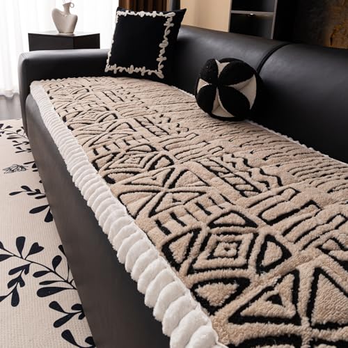 Boho Plush Couch Cover for Dogs Washable, Soft Fuzzy Pet Couch Covers for 3 Cushion Sofa Pet Friendly, Non Slip Sofa Cover (Coffee,28"x82") - color: Coffee, size: 28"x82"/Seat Cover