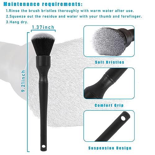 Ziciner Car Detailing Brush, Ultra Soft Car Detail Brush Kit for Elegant Surfaces, Auto Scratch-Free Cleaner Kit for Car Interior & Exterior, Wheels, Dashboard, Engine Bay (Long Handle) - size: Long handle