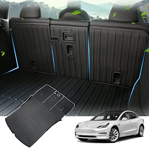 KUST Custom Fit Trunk Mat for 2020-2024 2025 Tesla Model Y Accessories 5 Seater (Not for 7 Seat or Juniper) Cargo Mat Liner Back Seat Protector All Weather Protection Black - style: Model Y 2020-2025 │ Trunk + Backrest Mat
