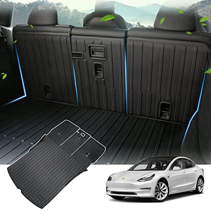 KUST Custom Fit Trunk Mat for 2020-2024 2025 Tesla Model Y Accessories 5 Seater (Not for 7 Seat or Juniper) Cargo Mat Liner Back Seat Protector All Weather Protection Black - style: Model Y 2020-2025 │ Trunk + Backrest Mat